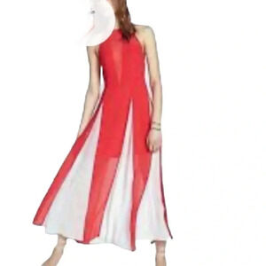 Y2K NWT,EXPRESS halter dress,maxi,Fairy,sheer,lined,glam,fit&flare,color block,